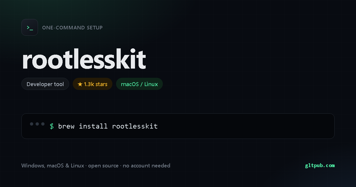 rootlesskit one-command setup card, developer tool, for macOS and Linux, 1.3k stars on the project's repository