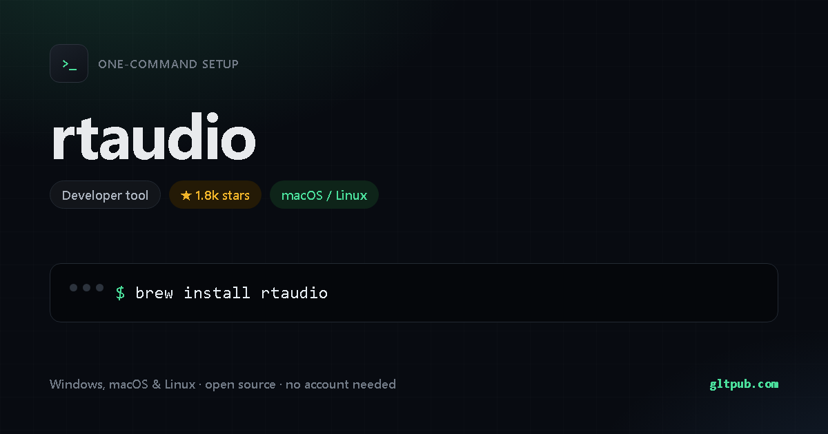 rtaudio one-command setup card, developer tool, for macOS and Linux, 1.8k stars on the project's repository