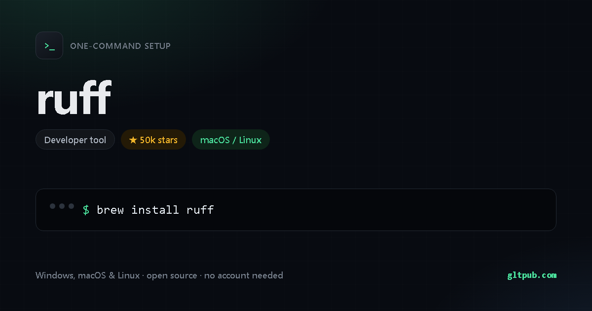 ruff one-command setup card, developer tool, for macOS and Linux, 50k stars on the project's repository