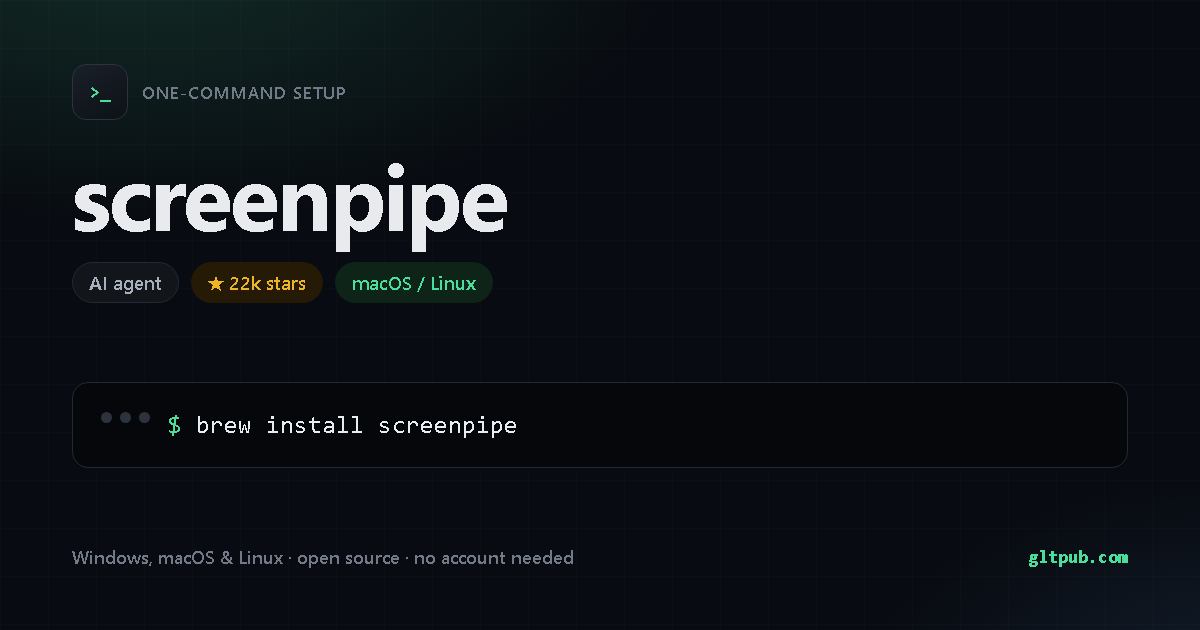 screenpipe one-command setup card, ai agent, for macOS and Linux, 22k stars on the project's repository