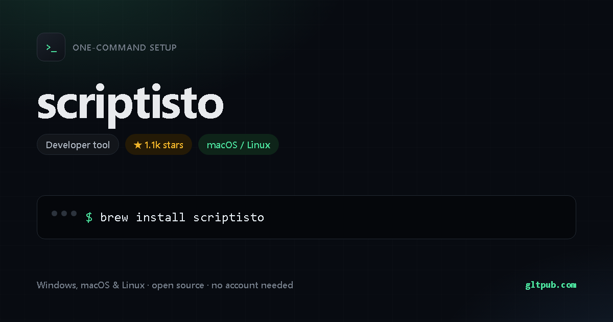 scriptisto one-command setup card, developer tool, for macOS and Linux, 1.1k stars on the project's repository