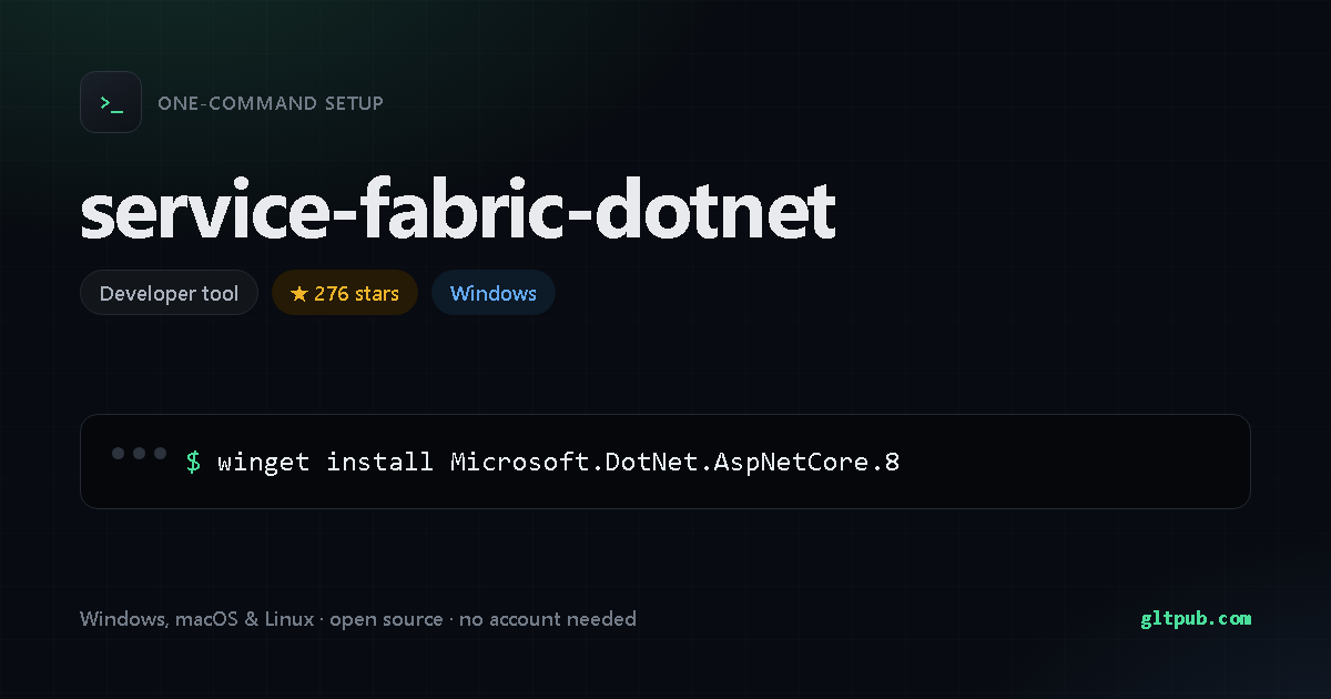 service-fabric-dotnet one-command setup card, developer tool, for Windows, 276 stars on the project's repository