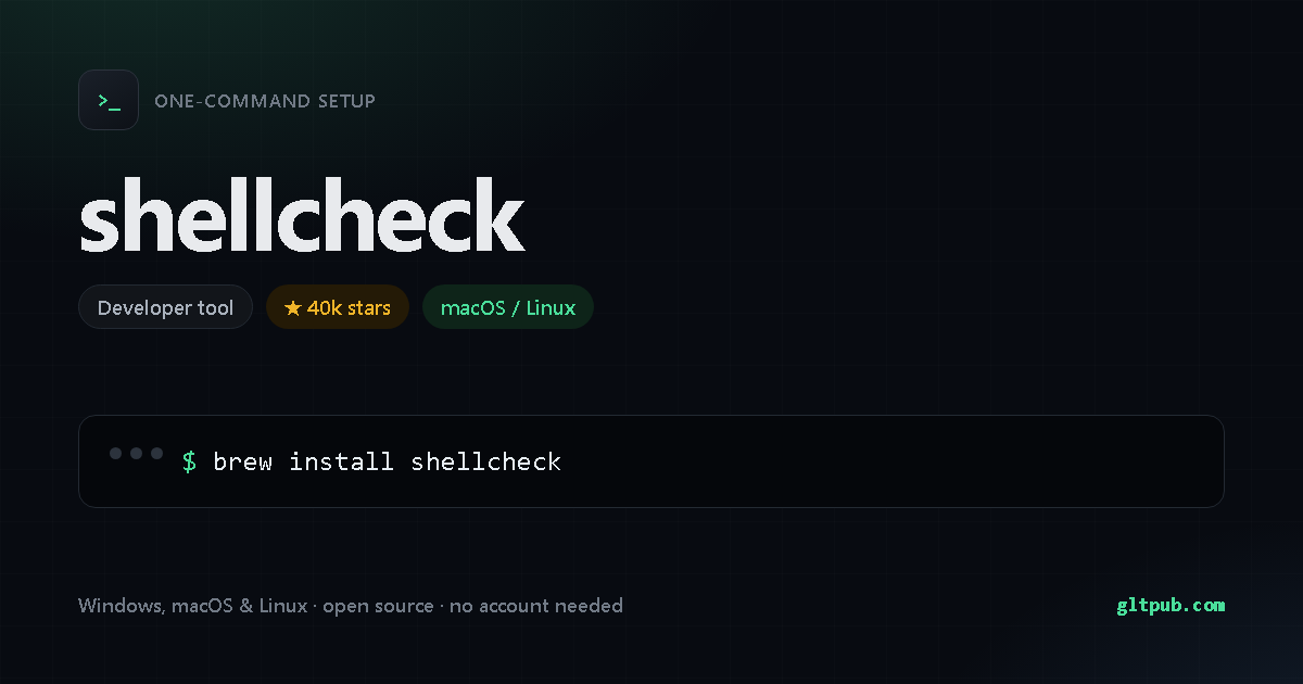shellcheck one-command setup card, developer tool, for macOS and Linux, 40k stars on the project's repository