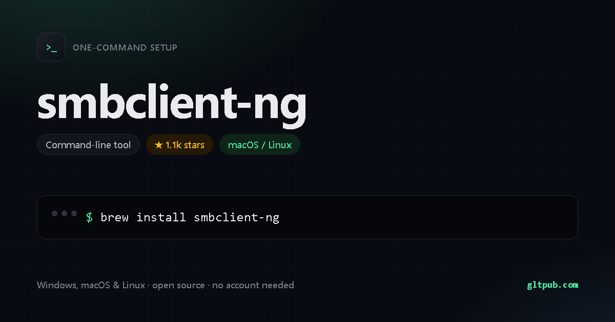 smbclient-ng one-command setup card, command-line tool, for macOS and Linux, 1.1k stars on the project's repository
