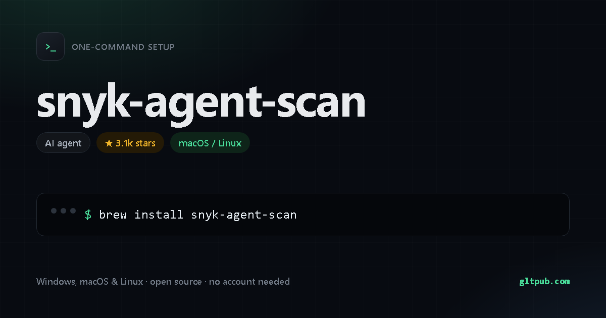 snyk-agent-scan one-command setup card, ai agent, for macOS and Linux, 3.1k stars on the project's repository
