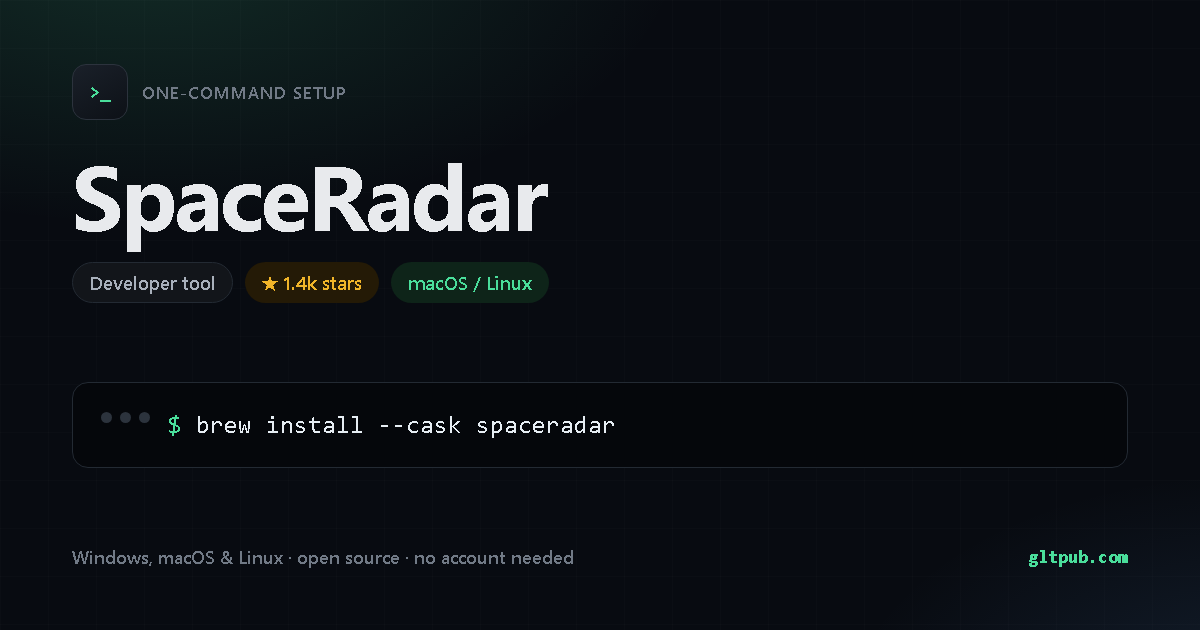 SpaceRadar one-command setup card, developer tool, for macOS and Linux, 1.4k stars on the project's repository