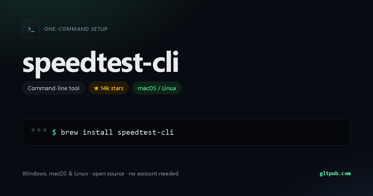 speedtest-cli one-command setup card, command-line tool, for macOS and Linux, 14k stars on the project's repository