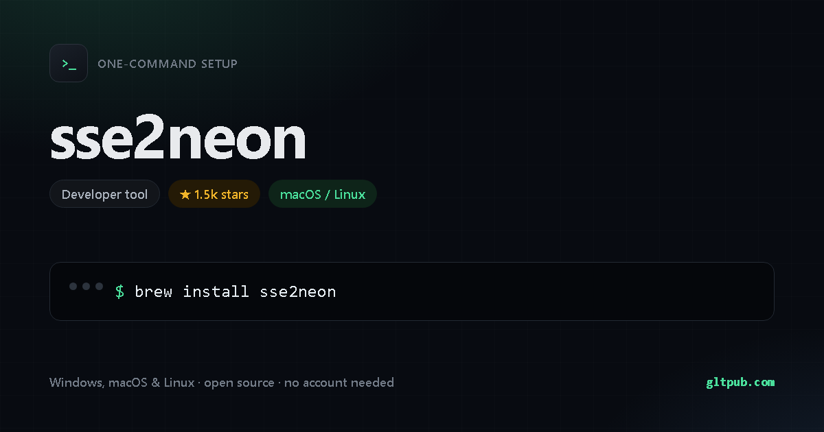 sse2neon one-command setup card, developer tool, for macOS and Linux, 1.5k stars on the project's repository