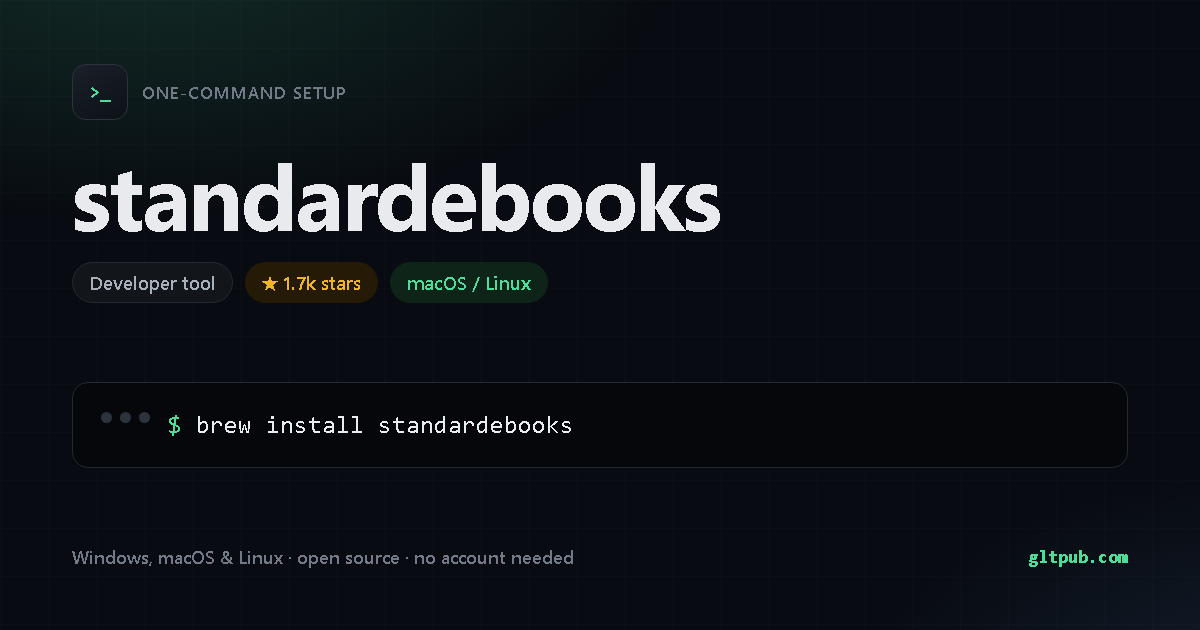 standardebooks one-command setup card, developer tool, for macOS and Linux, 1.7k stars on the project's repository