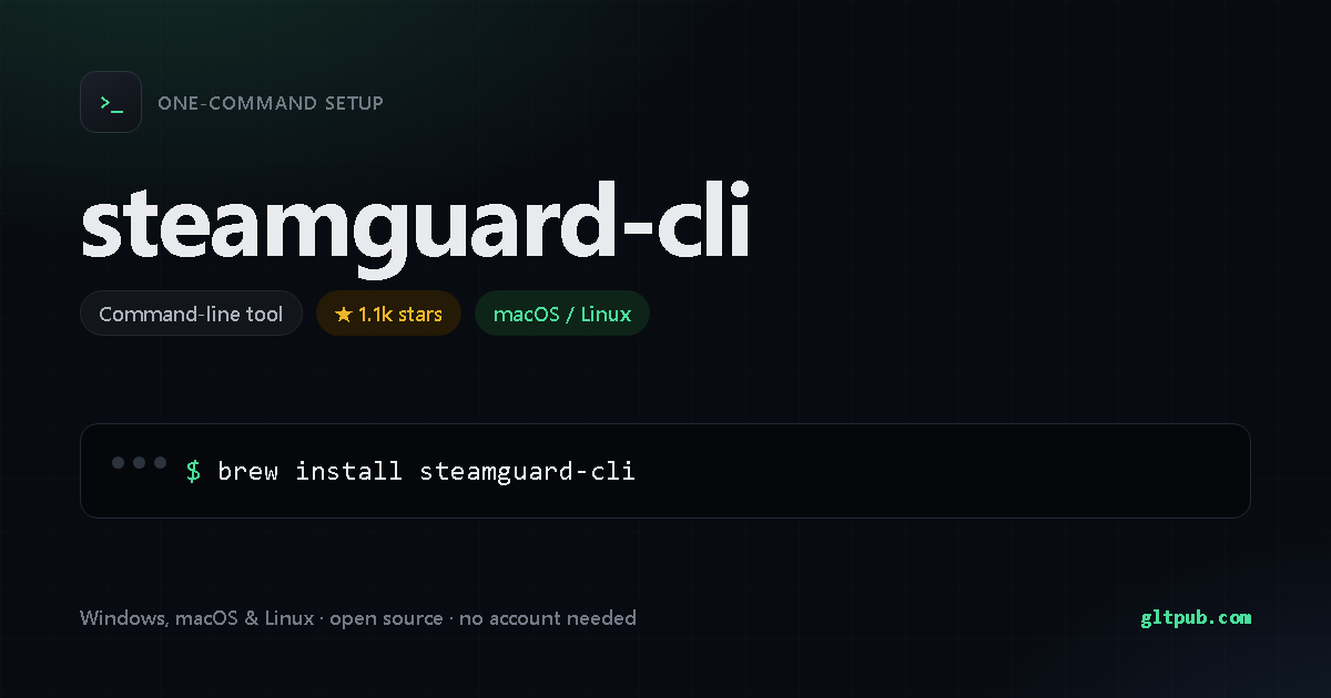 steamguard-cli one-command setup card, command-line tool, for macOS and Linux, 1.1k stars on the project's repository