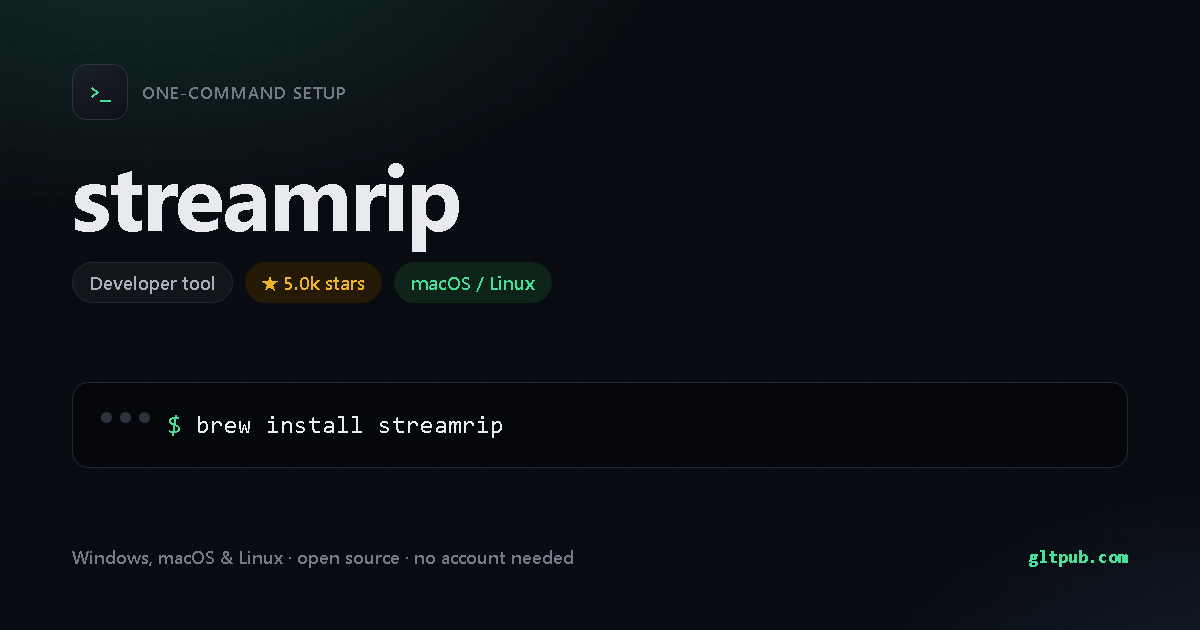 streamrip one-command setup card, developer tool, for macOS and Linux, 5.0k stars on the project's repository