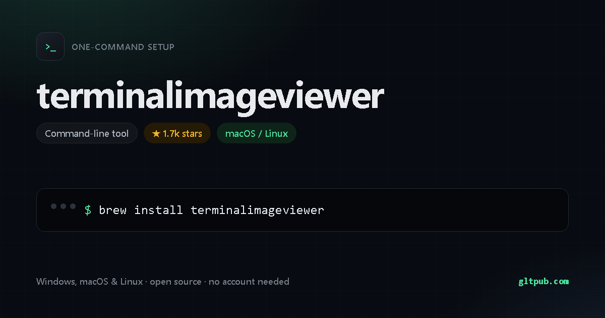 terminalimageviewer one-command setup card, command-line tool, for macOS and Linux, 1.7k stars on the project's repository