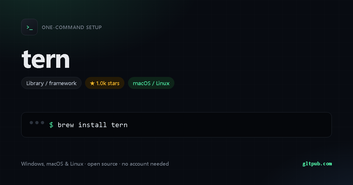 tern one-command setup card, library / framework, for macOS and Linux, 1.0k stars on the project's repository