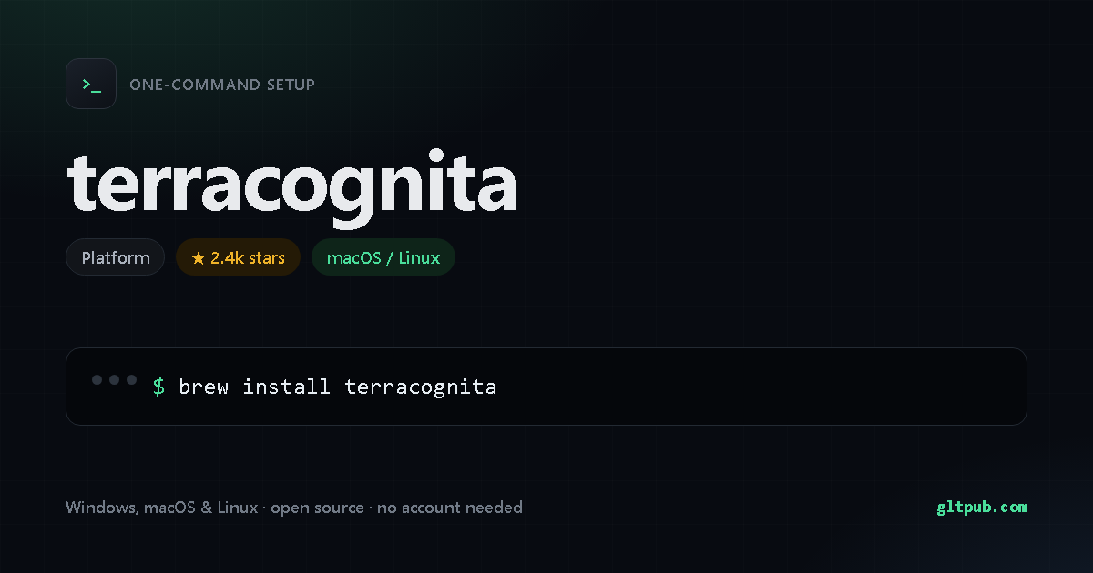 terracognita one-command setup card, platform, for macOS and Linux, 2.4k stars on the project's repository