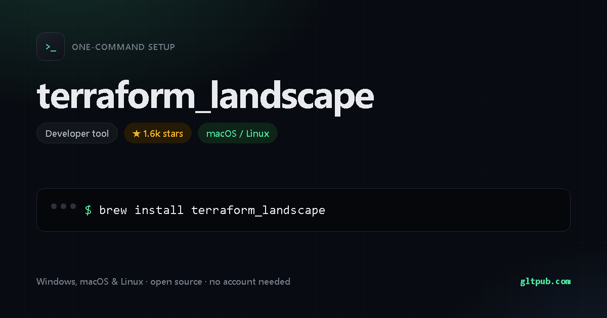 terraform_landscape one-command setup card, developer tool, for macOS and Linux, 1.6k stars on the project's repository