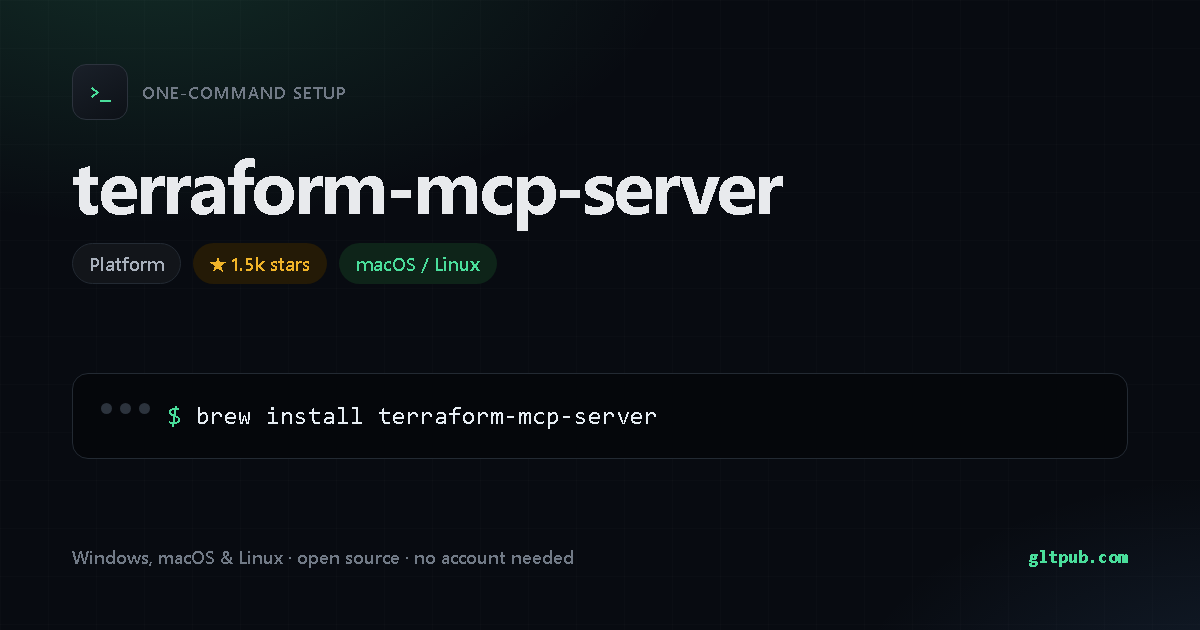 terraform-mcp-server one-command setup card, platform, for macOS and Linux, 1.5k stars on the project's repository