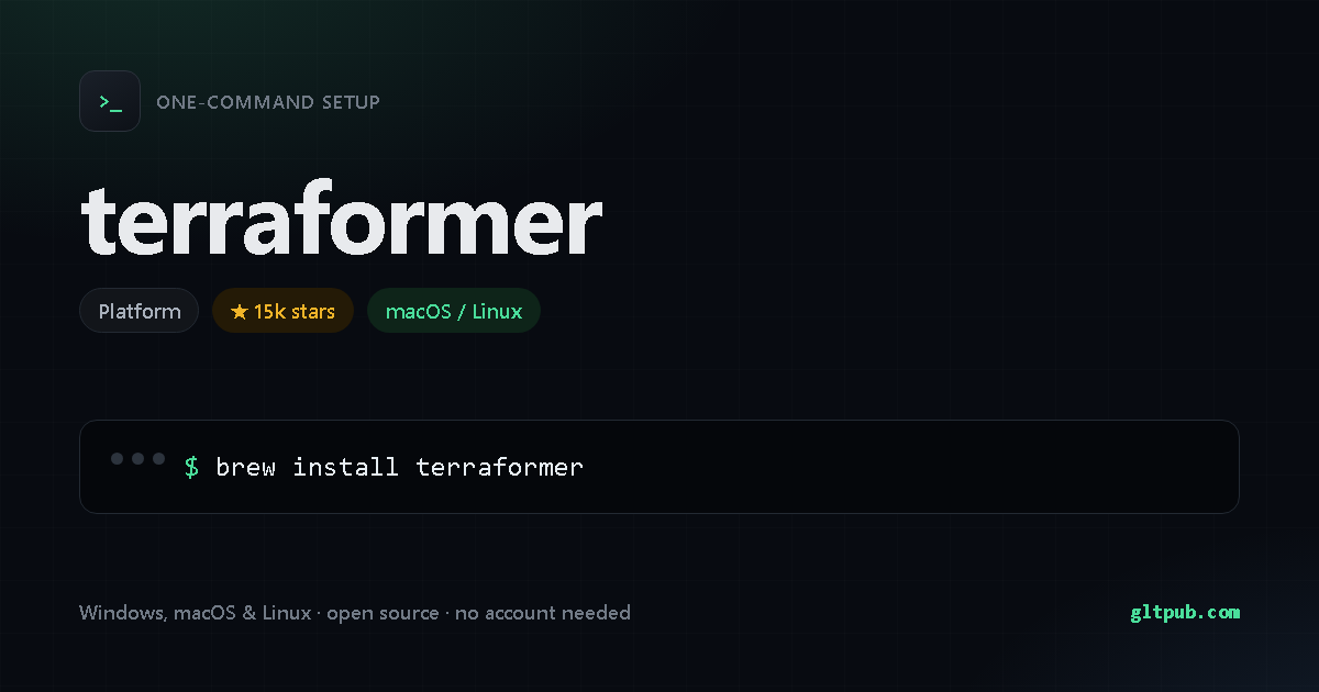 terraformer one-command setup card, platform, for macOS and Linux, 15k stars on the project's repository