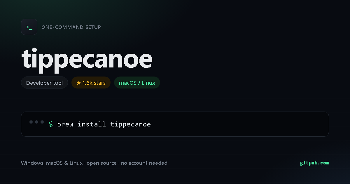 tippecanoe one-command setup card, developer tool, for macOS and Linux, 1.6k stars on the project's repository