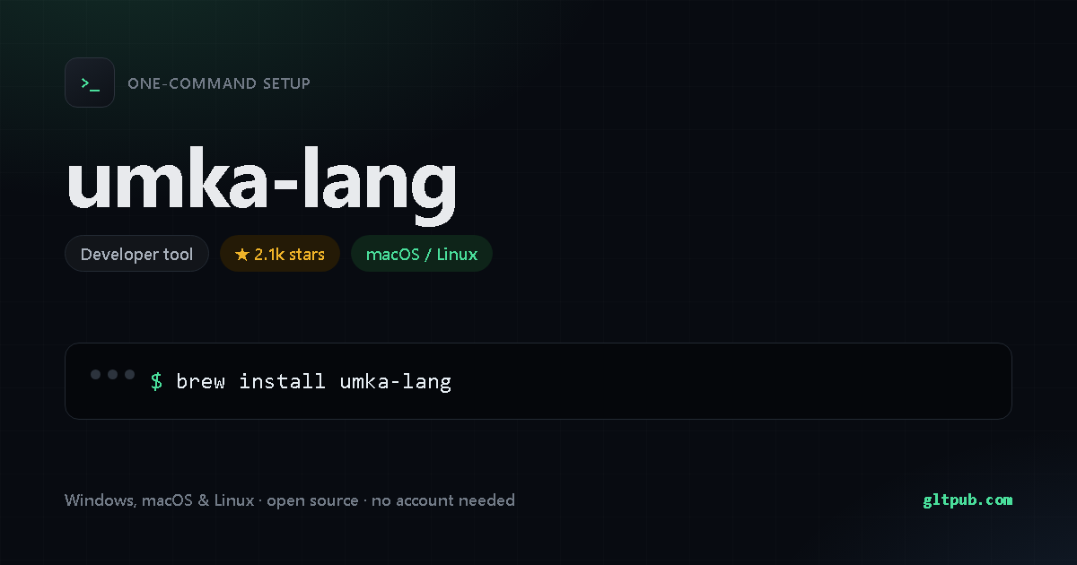 umka-lang one-command setup card, developer tool, for macOS and Linux, 2.1k stars on the project's repository