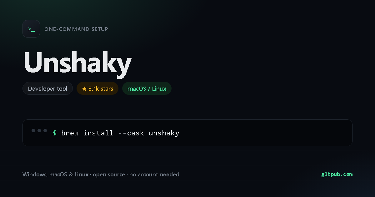 Unshaky one-command setup card, developer tool, for macOS and Linux, 3.1k stars on the project's repository