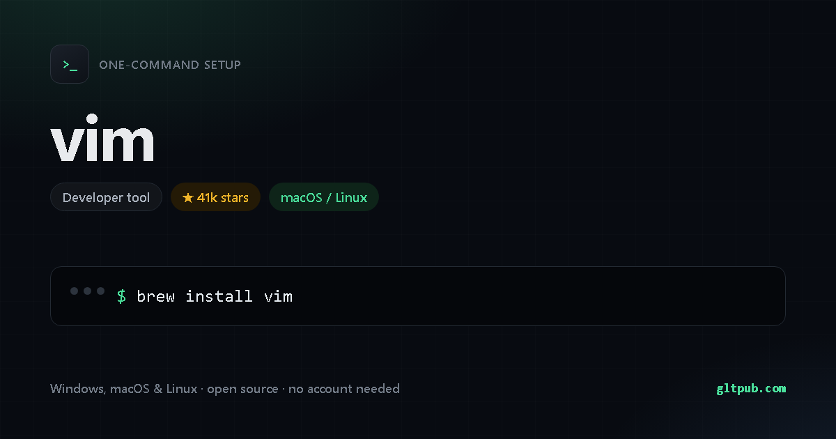 vim one-command setup card, developer tool, for macOS and Linux, 41k stars on the project's repository
