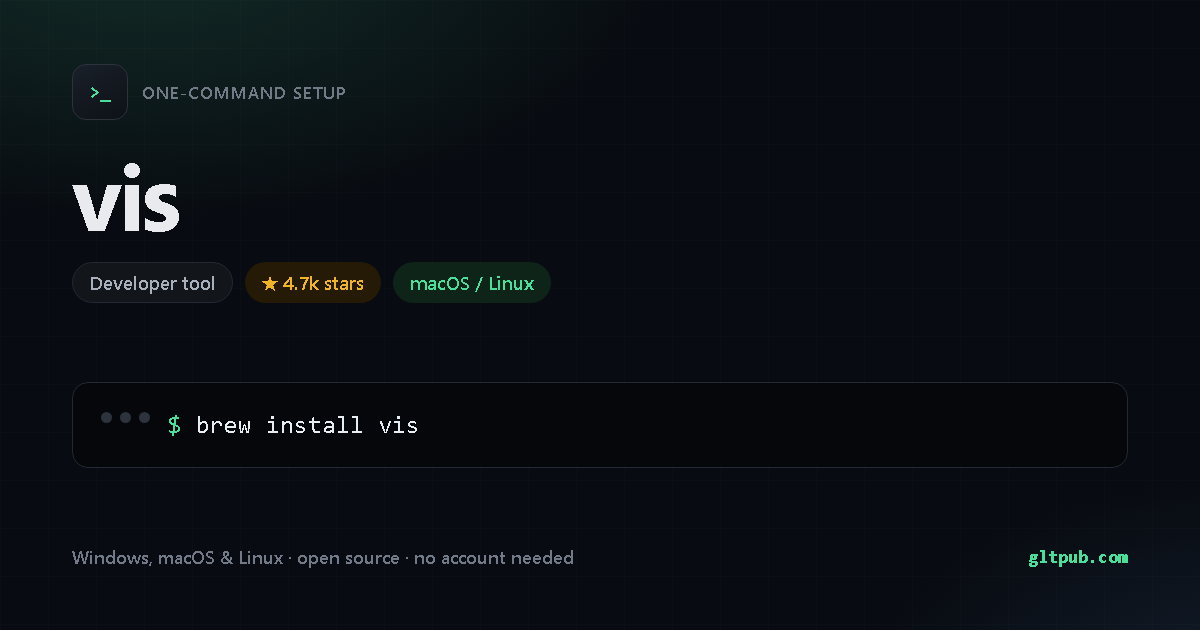 vis one-command setup card, developer tool, for macOS and Linux, 4.7k stars on the project's repository