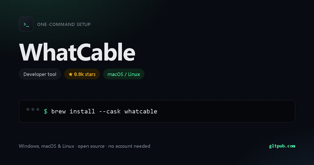 WhatCable one-command setup card, developer tool, for macOS and Linux, 8.8k stars on the project's repository