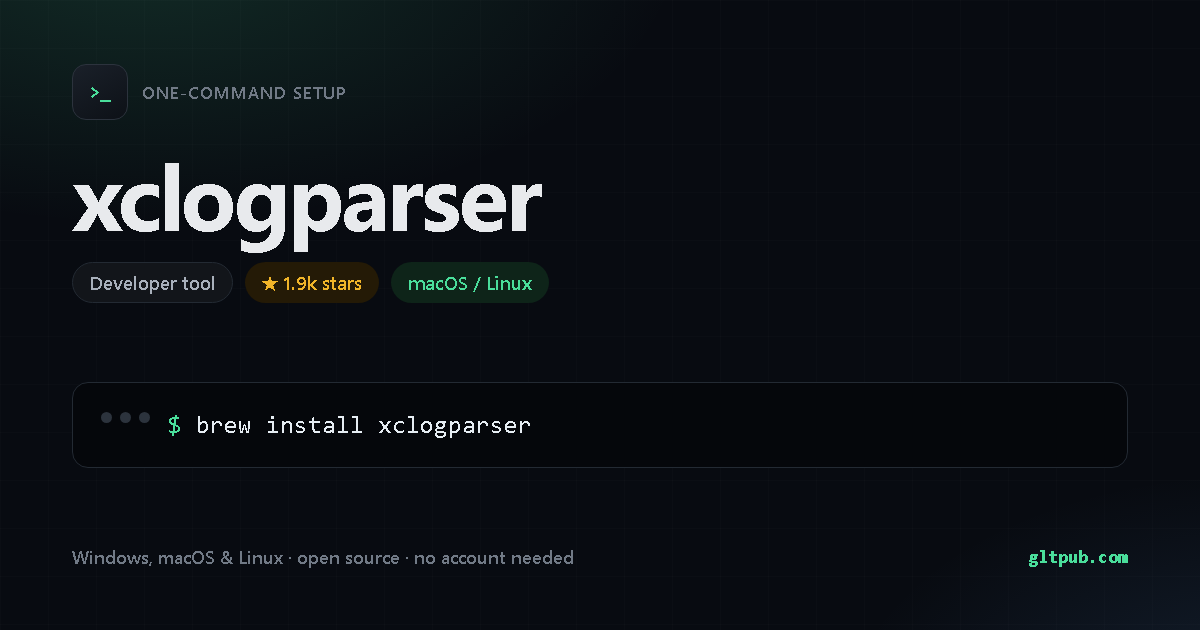 xclogparser one-command setup card, developer tool, for macOS and Linux, 1.9k stars on the project's repository