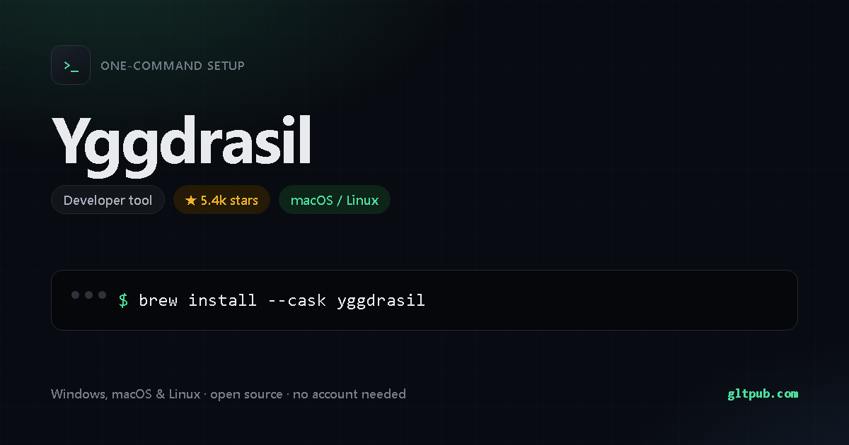 Yggdrasil one-command setup card, developer tool, for macOS and Linux, 5.4k stars on the project's repository