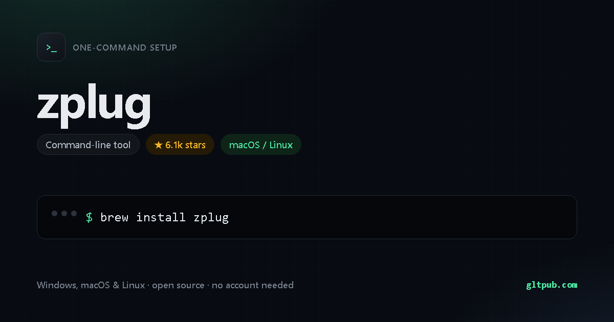 zplug one-command setup card, command-line tool, for macOS and Linux, 6.1k stars on the project's repository